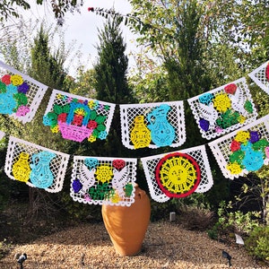 Fiesta decorations, Mexican papel picado banner, hand painted paper garland, fiesta decor, Mexican party decorations, bridal shower banner