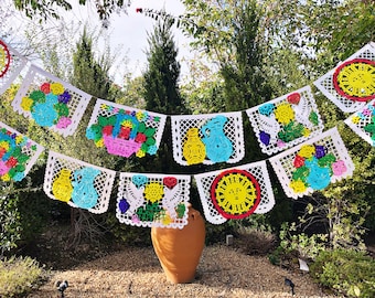 Fiesta decorations, Mexican papel picado banner, hand painted paper garland, fiesta decor, Mexican party decorations, bridal shower banner