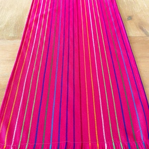 Rainbow fiesta decoration, Mexican table runner, tablecloth, placemats or napkins. Striped colorful hot pink, Boho Chic decor, Summer party