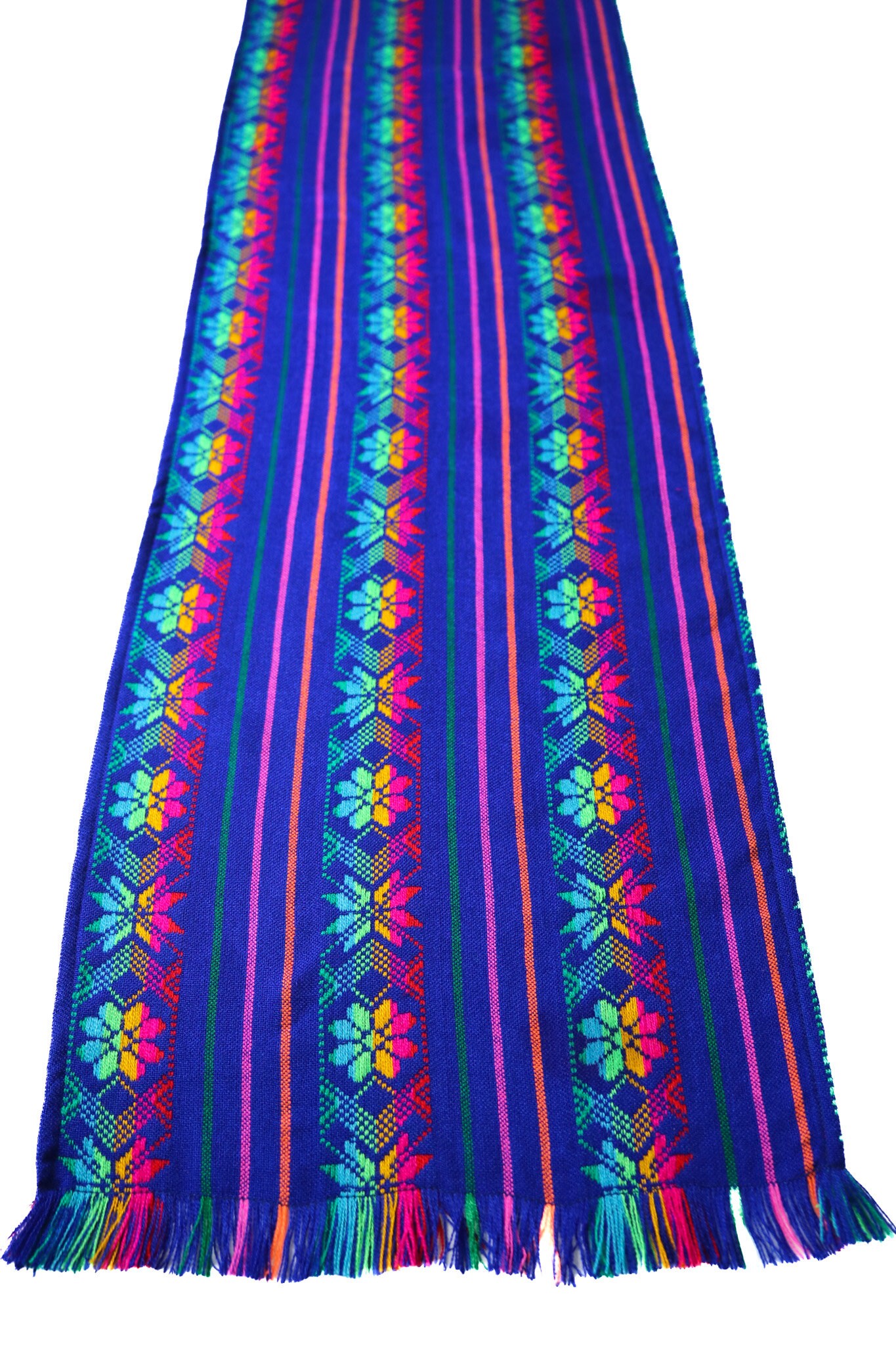 Mexican table runner 72 Fiesta decorations Rainbow blue Tribal fabric Southwestern serape Mexican feista decorations table