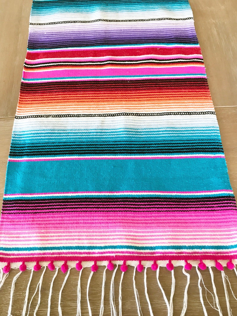 Mexican Blanket Serape Table Runner Southwestern Turquoise Etsy