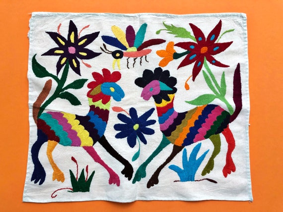 Otomi placemat, Mexican Tenango, hand embroidered folk textile, Otomi fabric, Otomi design for Mexican fiesta, Mexican wall art, bohemian Il_570xn