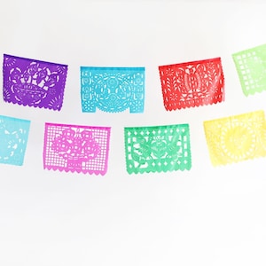 Papel picado 5 pack- MEDIUM banners, tissue paper or plastic garland, Mexican fiesta party supplies, bunting decorations, WHOLESALE price