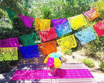 Mexico papel picado banner, tissue paper or plastic garland, fiesta party supplies, Mexican party decorations, colorful MEDIUM bunting