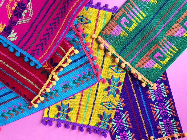 Cinco de Mayo, Pom Poms napkins, bulk set of 6. Mexican party decorations, Mexican Fiesta supplies, Mexican napkins with pom poms, Llama image 1