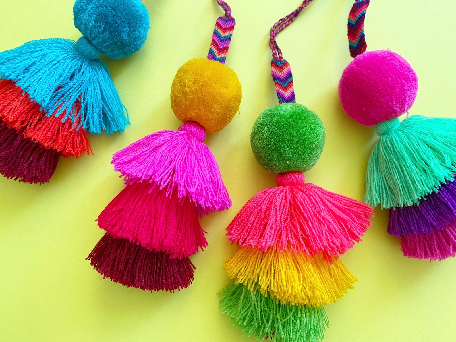 Bright Mexican Pom Pom Tassel LARGE Tassel Pompom Bag Charm Etsy