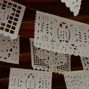 White Mexican Papel Picado Banner: Wedding Fiesta Decor bild 3