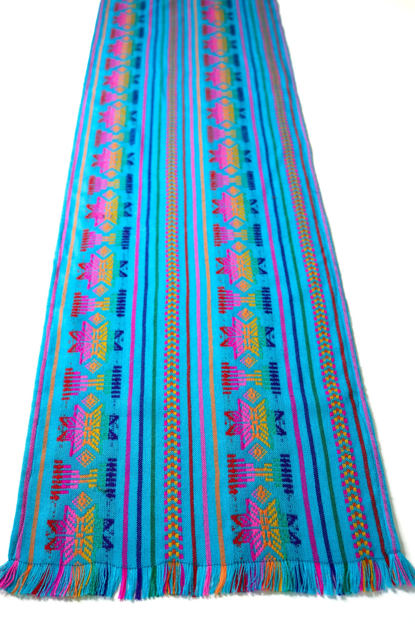 Mexican fiesta table runner 72 colorful blue artisan table linens baby and bridal shower decor bohemian wedding tribal decor