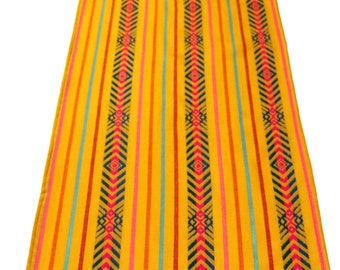 Mexican Fiesta table runner 72“ long, Yellow embroidered, Serape fabric, Southwestern table linen, Mexican fiesta decoration, party supplies