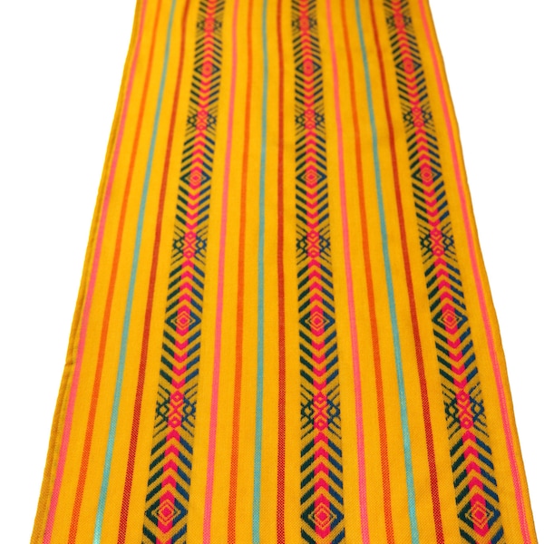 Embroidered Mexican Fiesta Table Runner: Yellow Serape, 72" Long