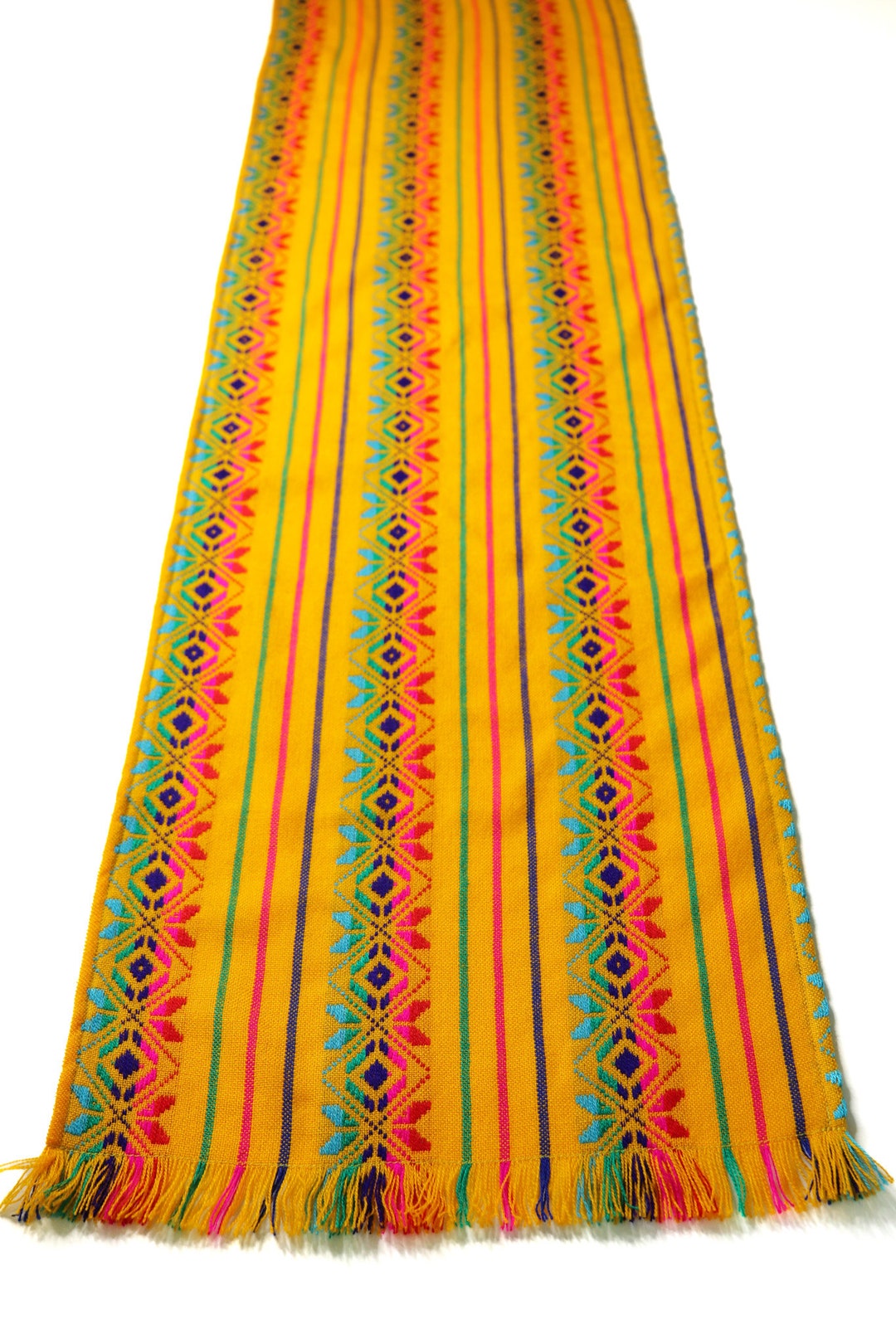Yellow & Brown Mexican Table Runner Fine Art Indigenous Textile main image 0