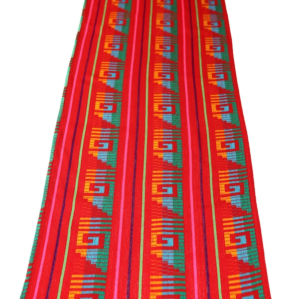Mexican Fiesta Table Runner: Bright Red Serape Fabric, Bohemian Decor (72")