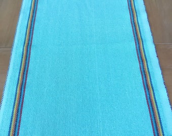 Mexican party supplies, turquoise fabric table runner, Llama party decor, rainbow accents, Fiesta decorations, rustic jerga fabric