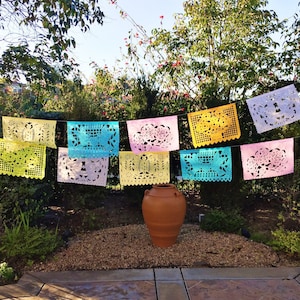 Mexican papel picado garland, pastel color bunting, cut tissue paper, fiesta party supplies, party decorations, destination wedding decor