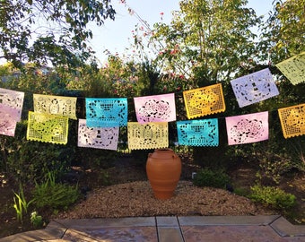 Mexican papel picado garland, pastel color bunting, cut tissue paper, fiesta party supplies, party decorations, destination wedding decor