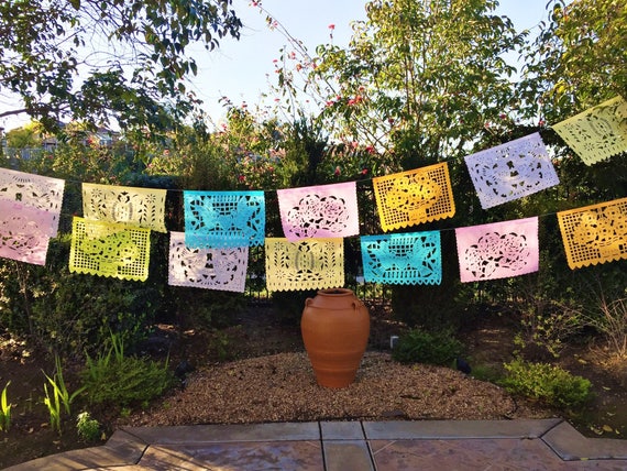 Mexican papel picado garland, pastel color bunting, cut tissue paper, fiesta party supplies, party decorations, destination wedding decor Il_570xn