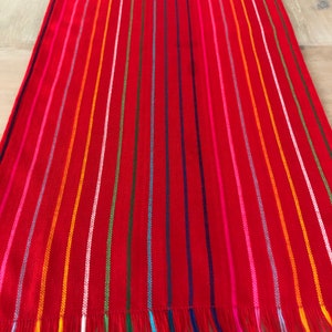 Mexican table runner or tablecloth, Striped bright red fabric, Cinco de Mayo decor, Rustic tribal linens, Fiesta party supplies