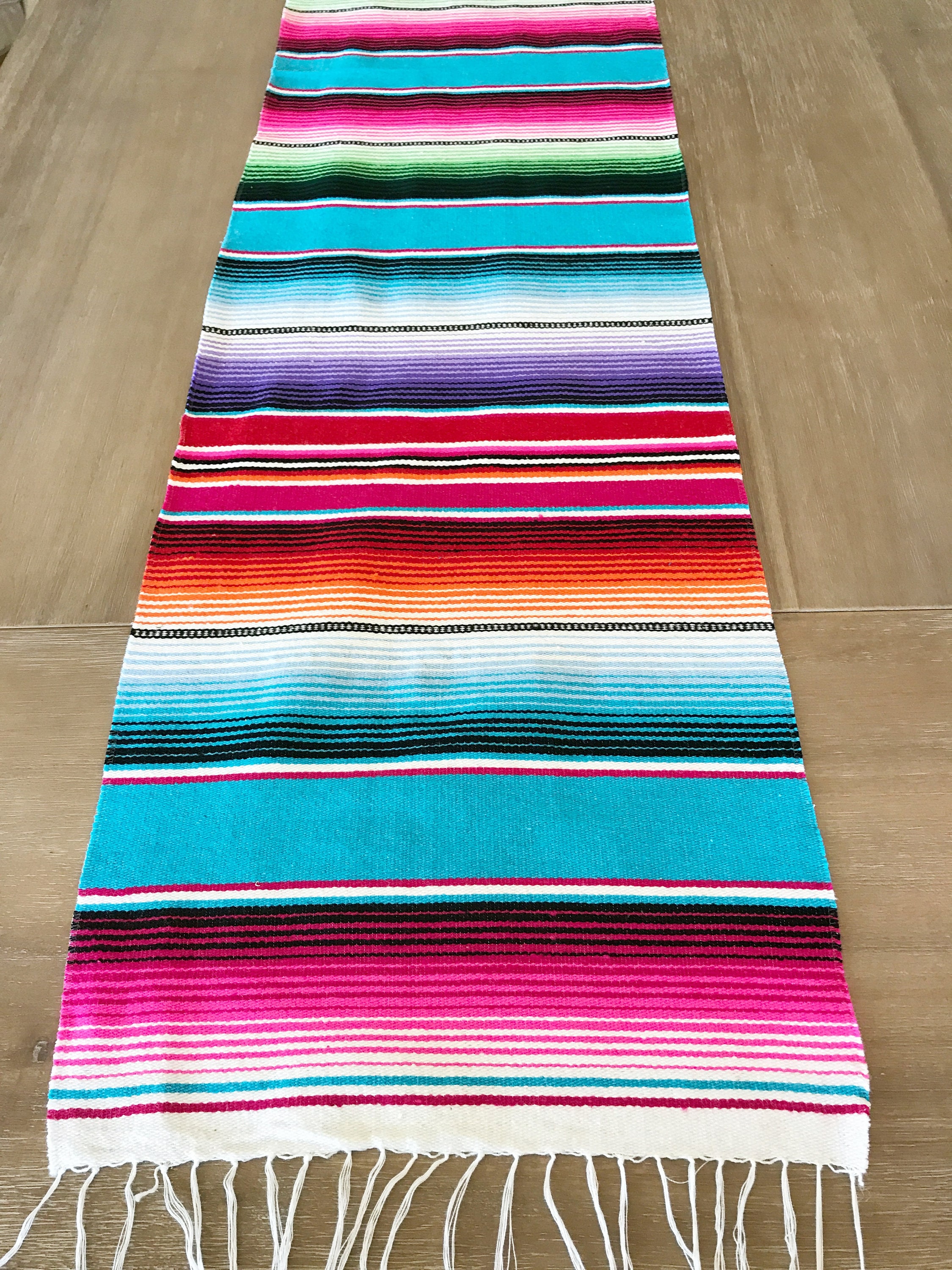Mexican Blanket Serape Table Runner Southwestern Turquoise Etsy