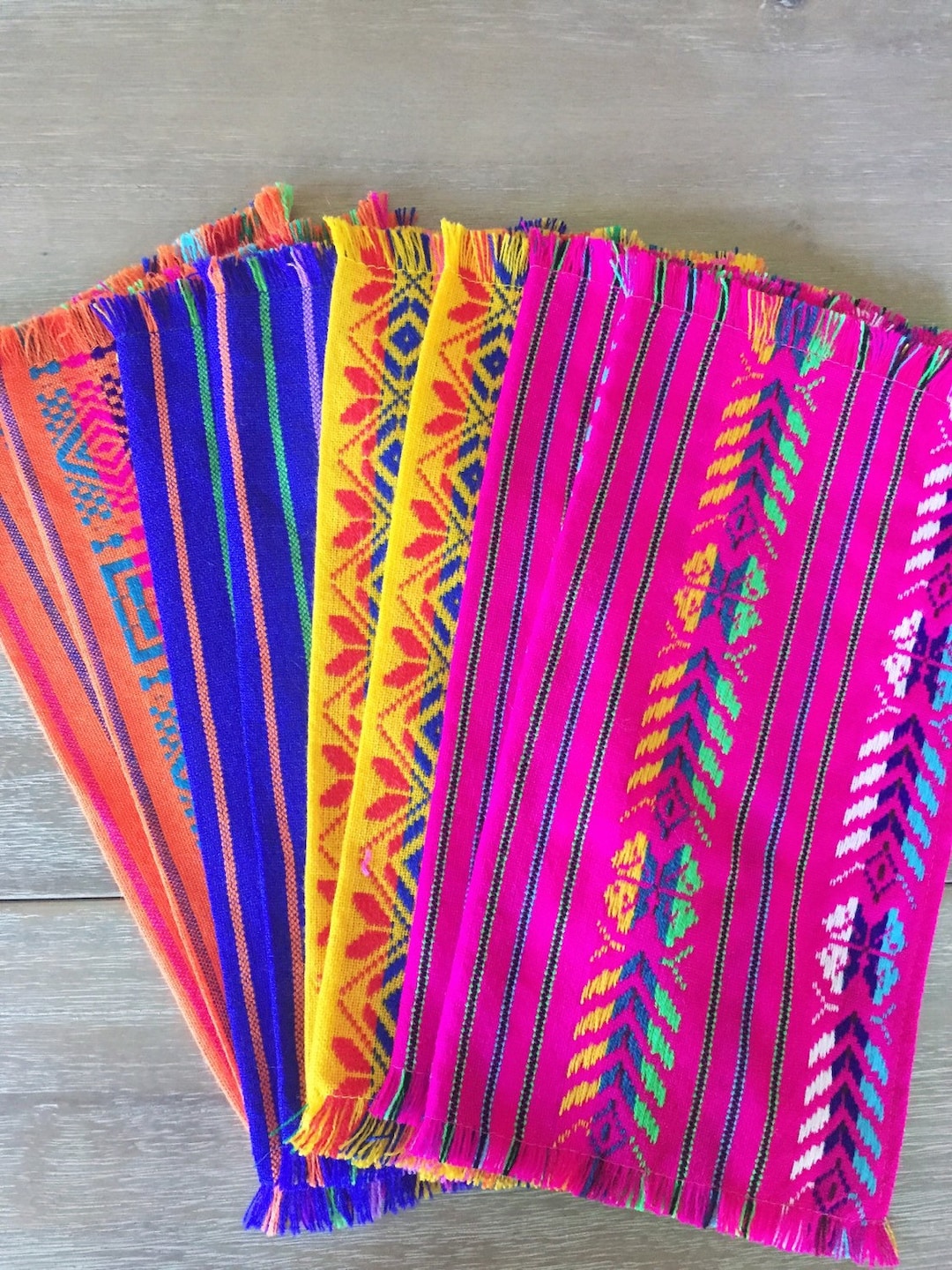 Mexican Napkins, Bulk Set of 6. Assorted Colors, Fiesta Decorations