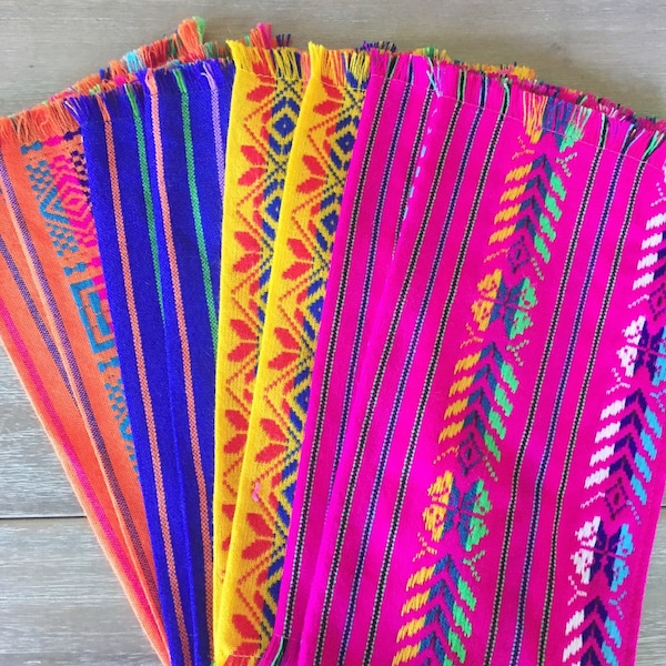 Mexican Fiesta Napkins: Set of 6 Assorted Cambaya Woven Fabric