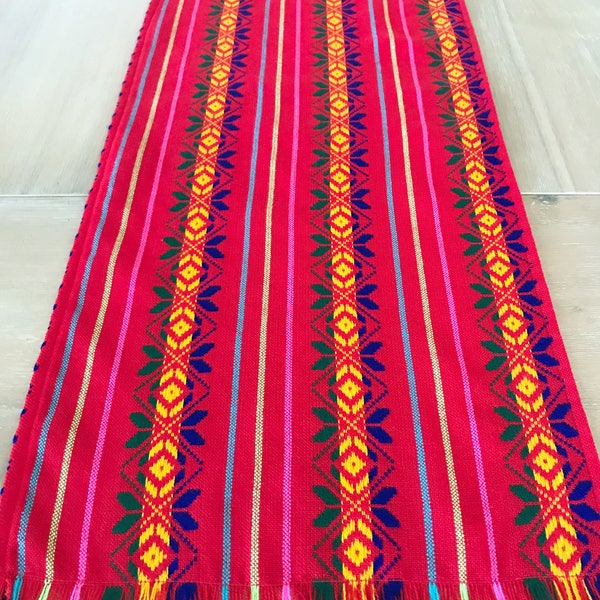 Manteles mexicanos, corredor o servilletas. Rojo azteca, decoración boho chic, tela Tribal Serape, decoración de mesa del suroeste, rebozo popular hippie