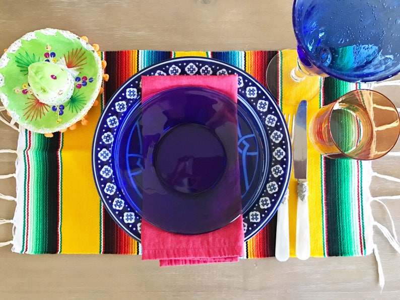 Mexican serape placemats, set of 4. Southwestern table topper, Fiesta centerpiece decorations, Llama Fiesta supplies, Set of placemats image 1