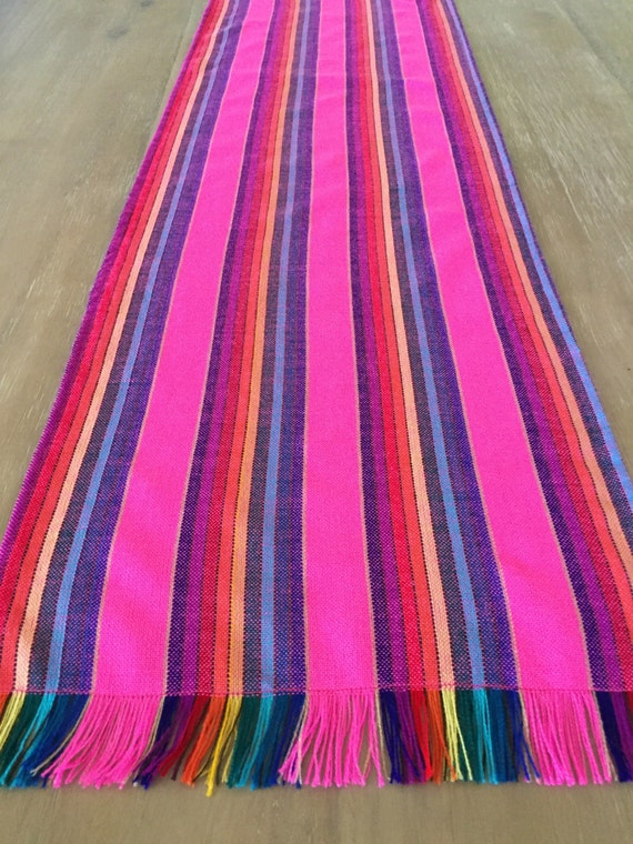 Mexican table runner, tablecloth or napkins. Washed look pink fabric ...