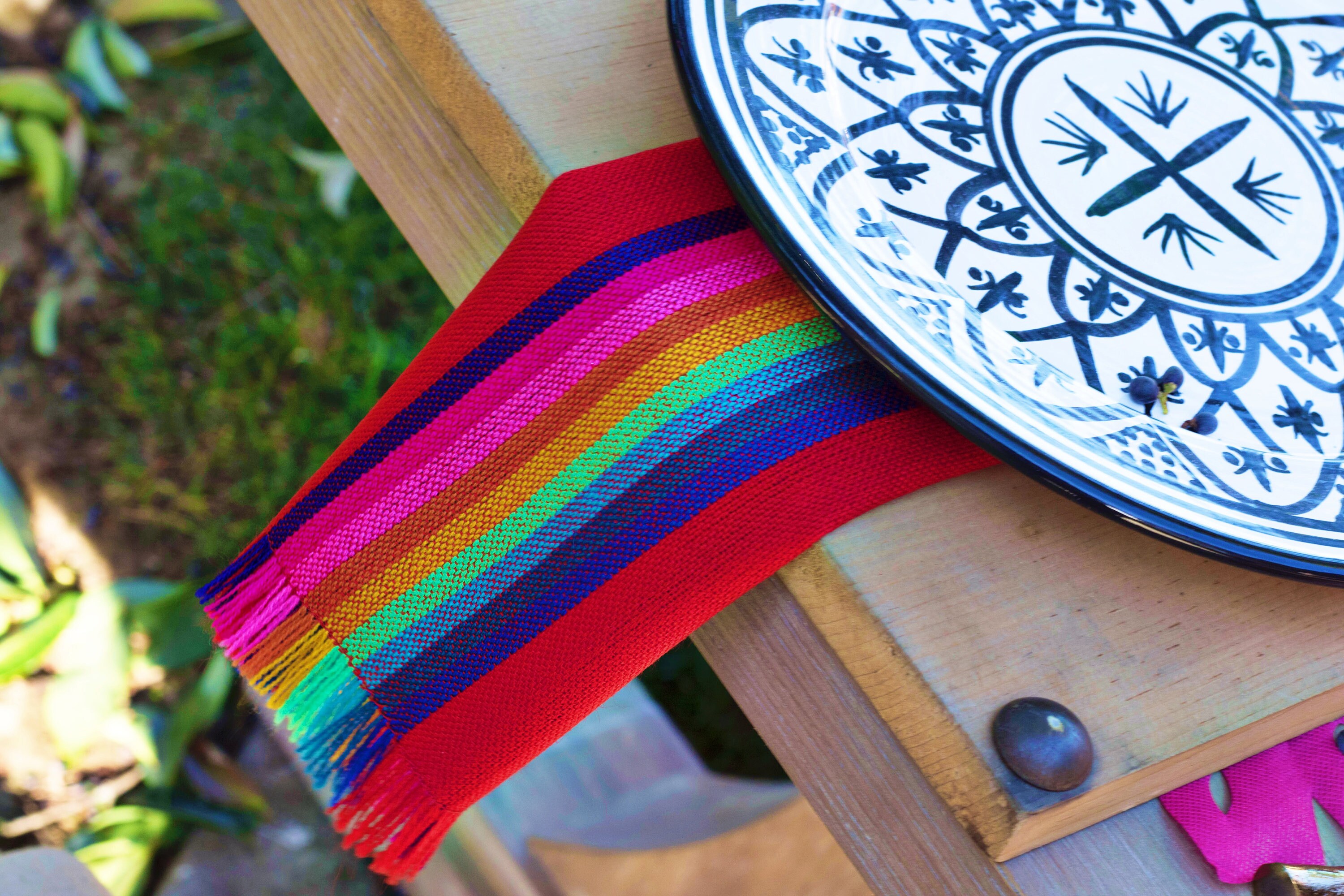 Mexican Fabric Napkins, Bulk Set of 6 Tribal Assorted Colors