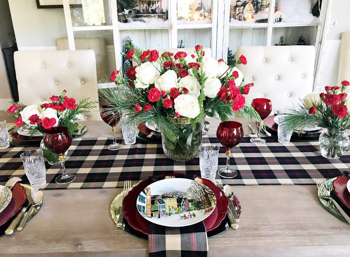 Christmas plaid table runner English tablecloth placemats ...