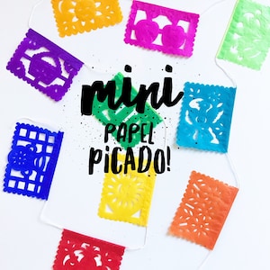 Mini Mexican papel picado banner, rainbow color bunting, cut tissue paper, fiesta party supplies, party decorations, Day of the dead altar