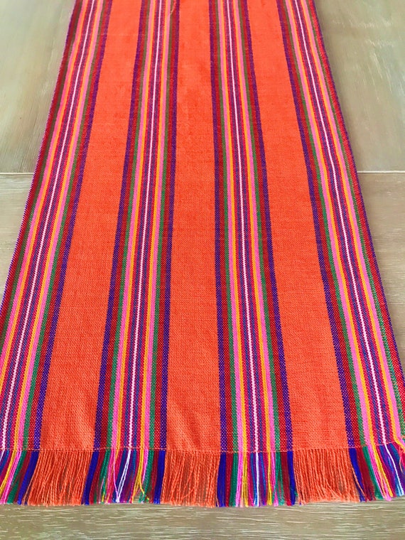 Fiesta table runner, tablecloth or napkins. Orange striped Boho chic ...