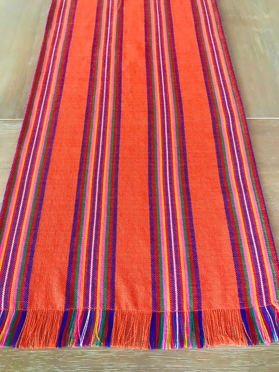 Fiesta table runner, tablecloth or napkins. Orange striped Boho chic, Tribal Southwestern Serape