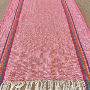 Rustic Table Runner, Mexican Red Jerga Style, Boho Chic Linens, Rainbow ...