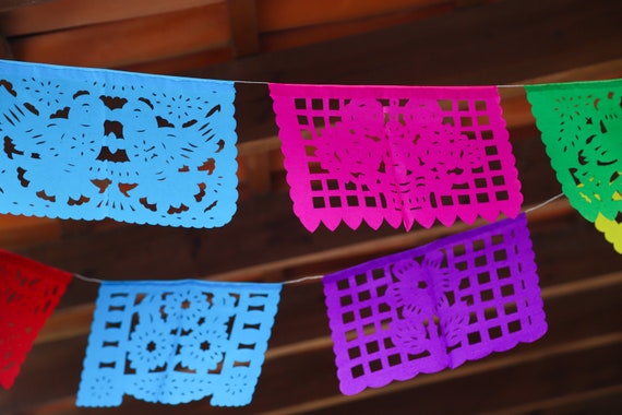 Mexico Papel Picado Banner, Tissue Paper or Plastic Garland, Fiesta Party  Supplies, Mexican Party Decorations, Colorful MEDIUM Bunting 