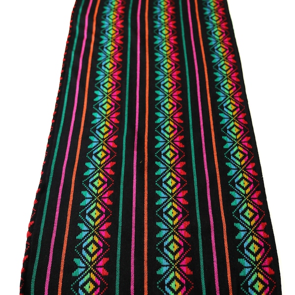 Mexican Table Runner: Black Serape with Colorful Accents, Bohemian Decor (72")