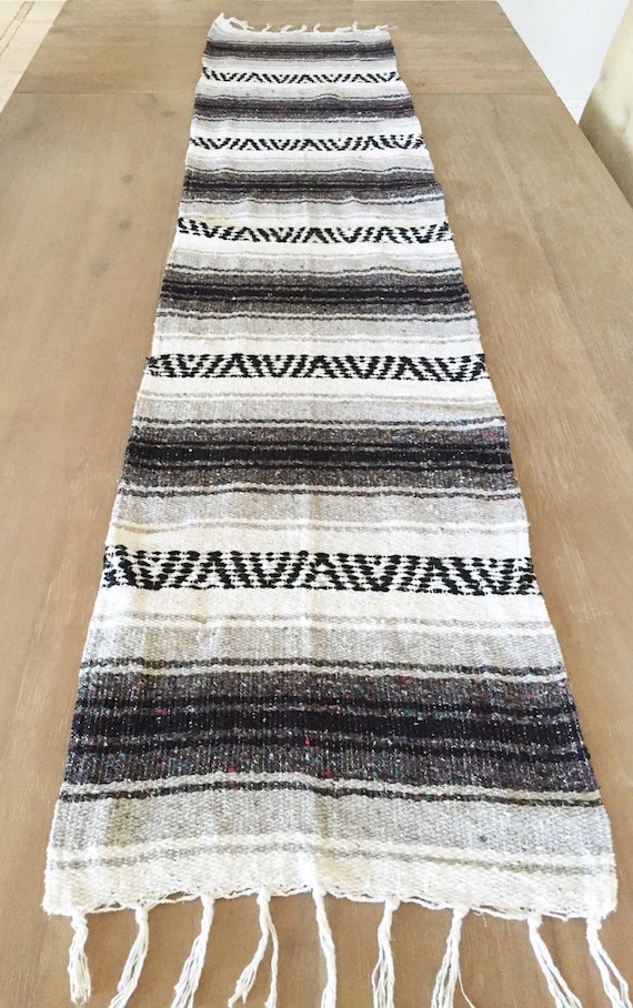 Coachella blanket, Mexican table runner, gray falsa, yoga mat, bohemian