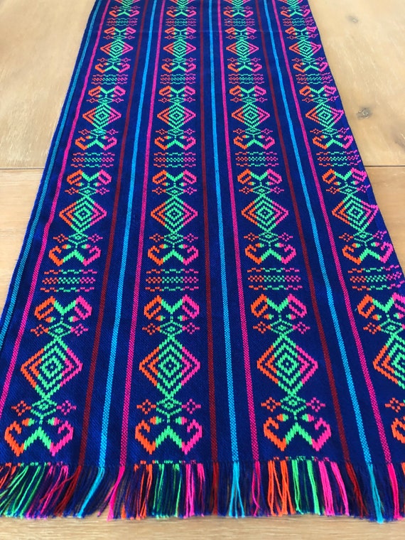 Mexican fiesta decorations, Mexican fiesta table runner, tablecloth or napkins. Blue embroidered, Serape folk fabric, Southwestern style Il_570xn