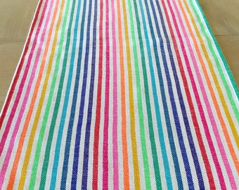 Rainbow table runner, tablecloth or napkins. Colorful white striped fabric, Mexican fabric, Boho chic decor, Southwestern table decor