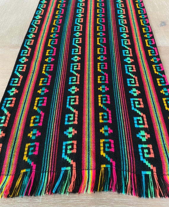 Fiesta theme, Mexican table runner, Rainbow black placemats, napkins or tablecloth. Fabric from