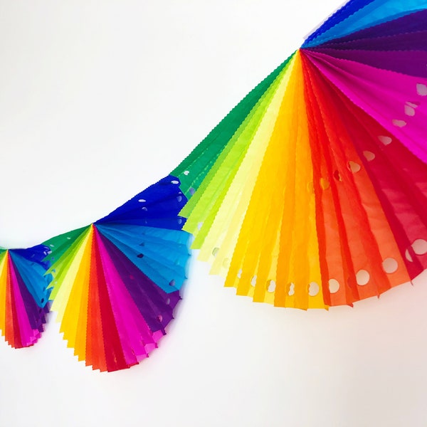 Rainbow fan garland, Mexican fiesta supplies, Rainbow fan bunting, birthday banner, Cinco de Mayo, backdrop wall hanging, party supplies