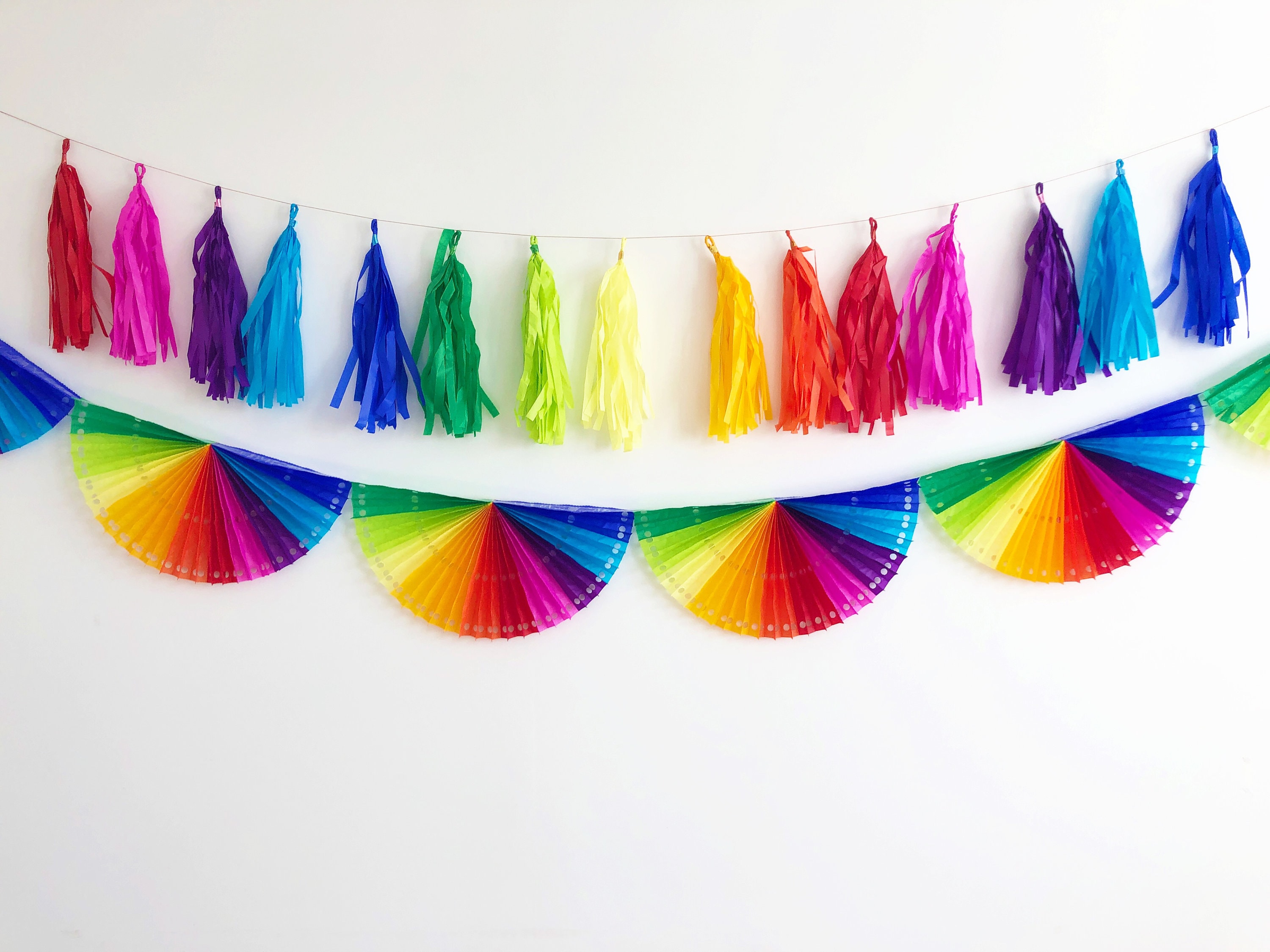 Rainbow Tassel and Fan Garland Kit Birthday Party Set Etsy