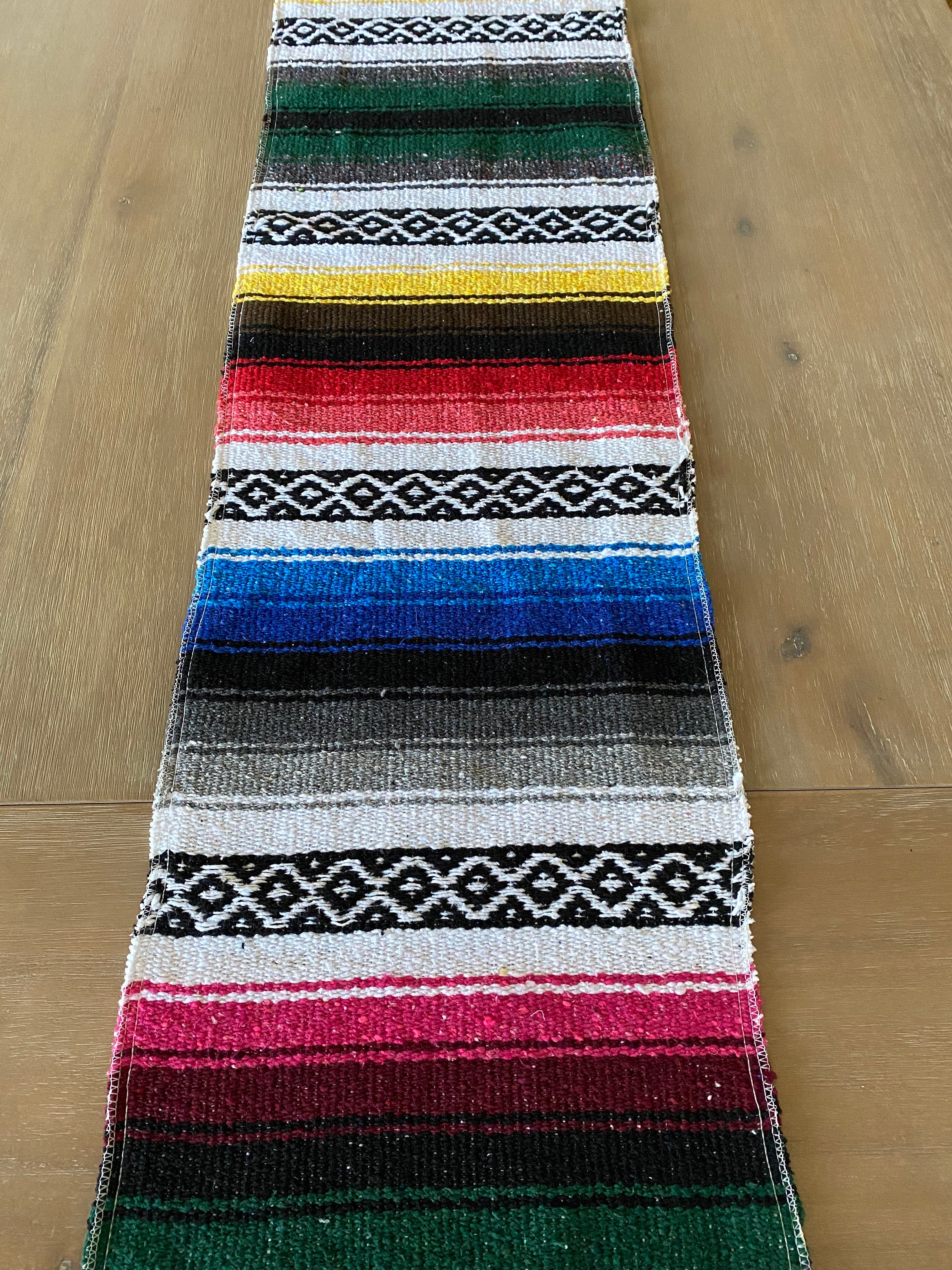 Mexican Blanket Table Runner Rainbow Colors Made From Falsa