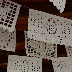 Mexican papel picado, 5 PACK, all white floral bunting, wedding banner, Fiesta, Mexican party supplies, wedding decorations, bulk pricing