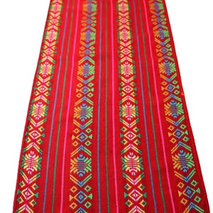 Mexican table runner 72”, Bright red, Bohemian chic decor, Tribal Serape fabric, Southwestern decor, hippie folk rebozo, Mexican fiesta