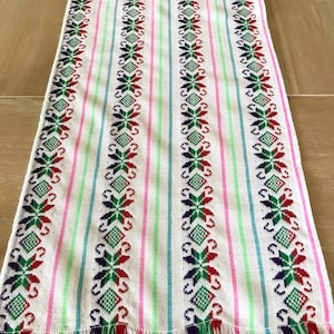 Mexican table runner, 72” White fabric, otomi decor, Tribal fabric, Southwestern table decor, Mexican fiesta decorations, artisan made
