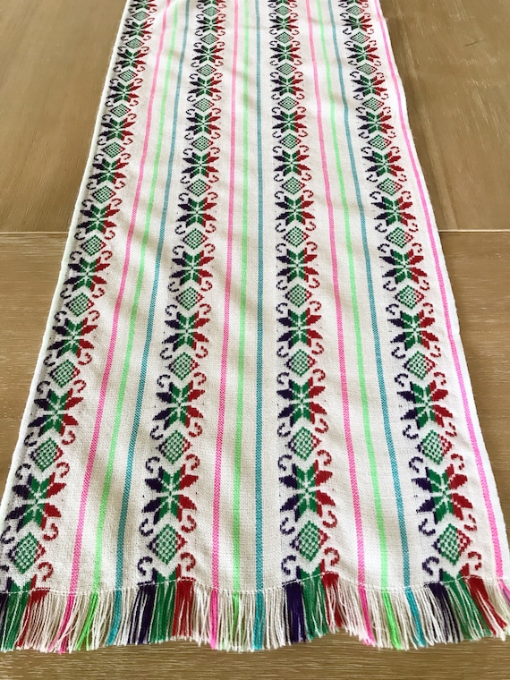 Mexican table runner, tablecloth or napkins. White star fabric, Boho