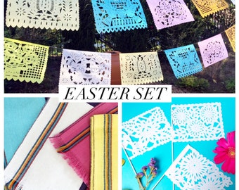 Pastel Fiesta Party Pack: Papel Picado Banner, Table Runner & Centerpiece Flags