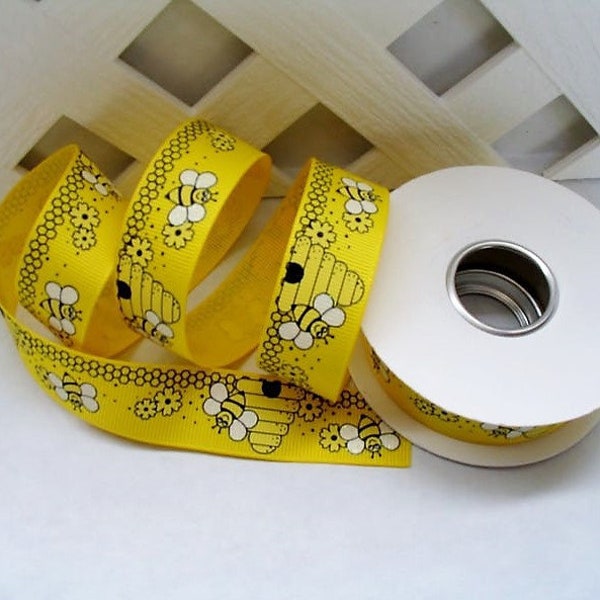 Honey Bee Ribbon 10 yards, Glittered Bee Ribbon, Hair Bow Ribbon, Key Fob Ribbon