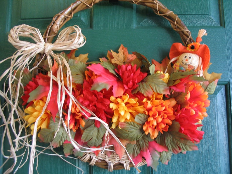 Fall Mum Wreath Fall Door Basket Scarecrow Hanger