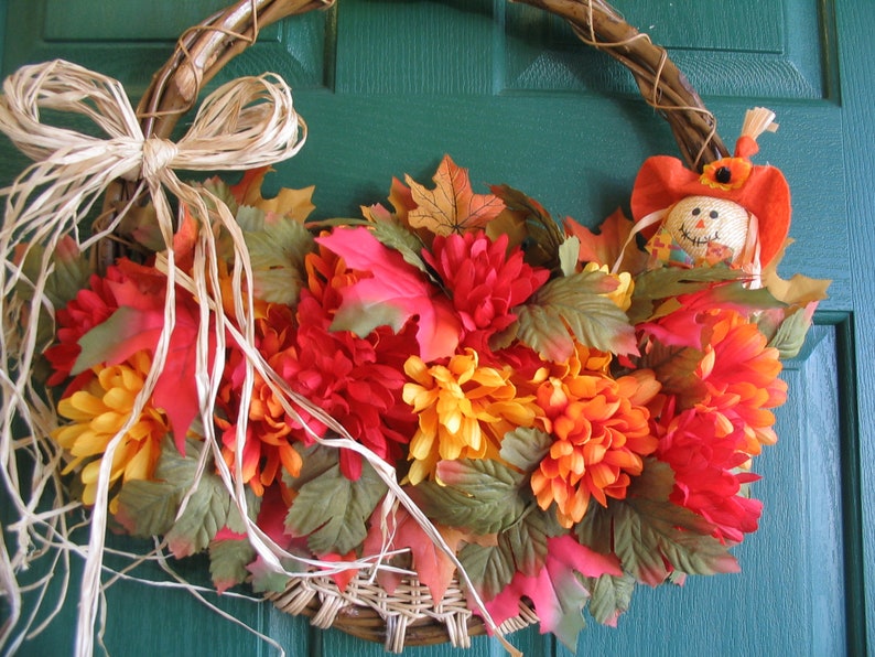 Fall Mum Wreath Fall Door Basket Scarecrow Hanger